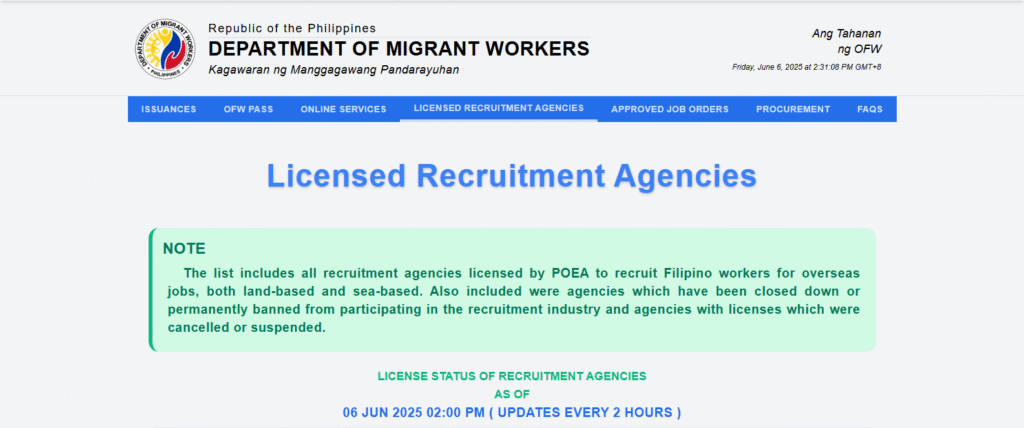 25 Well Known DMW-Licensed Recruitment Agencies with Official Facebook Pages