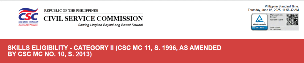Job Positions that do not Require Civil Service Eligibility - Skills Eligibility-Category II