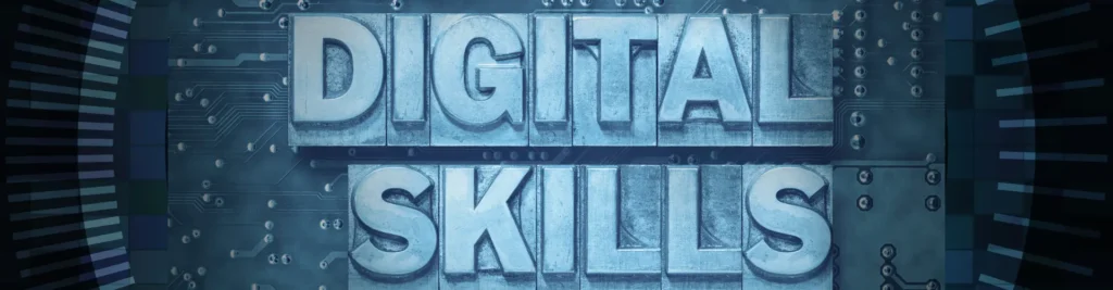 Digital skills concept with technology background