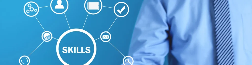 Icons representing key digital skills for workers